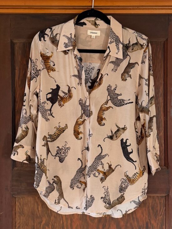L'AGENCE Tops - L'AGENCE Camille 3/4 sleeve blouse, taupe multi mix tiger print